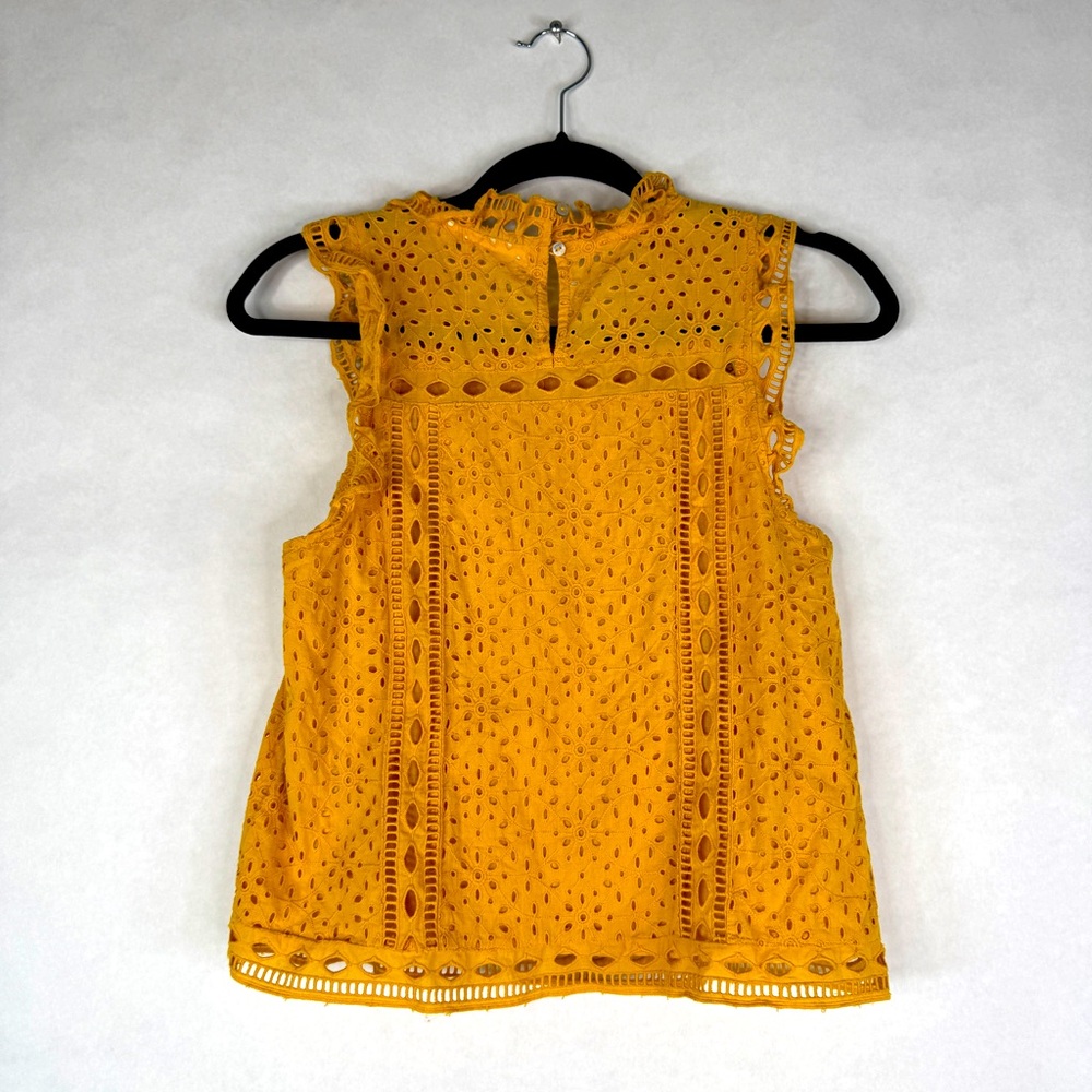 ANTHROPOLOGIE / MAEVE Tilly Eyelet Blouse - Marigold Yellow - Sz 0 - Picture 8 of 12